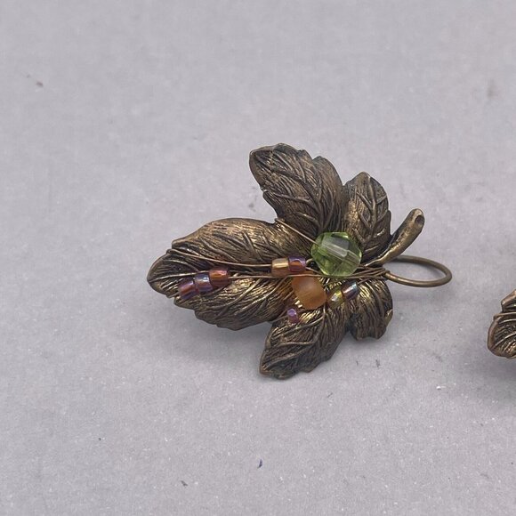 Cara Stimmel Ltd Leaf Beaded Center Earring Hook Closure Gold Tone - Picture 3 of 5